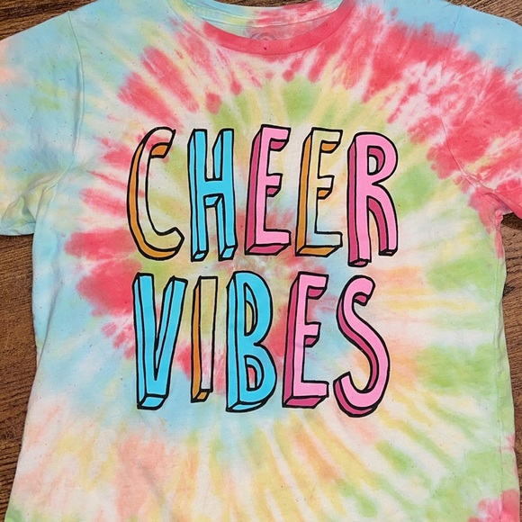 Girls Cheer Vibes Colorful Tie Dye Graphic Short Sleeve Shirt Size Youth M - Picture 4 of 5